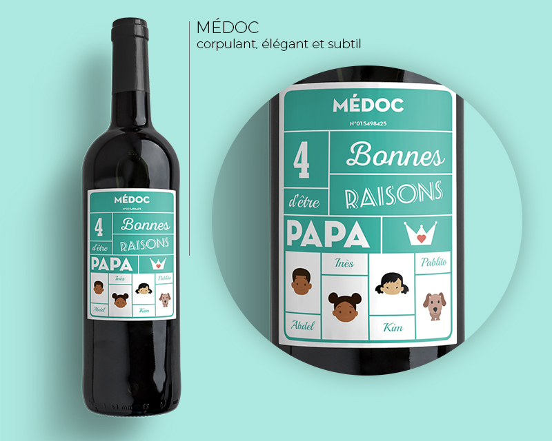 Bouteille de vin de Bordeaux personnalisée papa - Family Circus