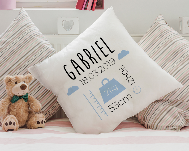 Coussin personnalisable - Naissance - Bleu