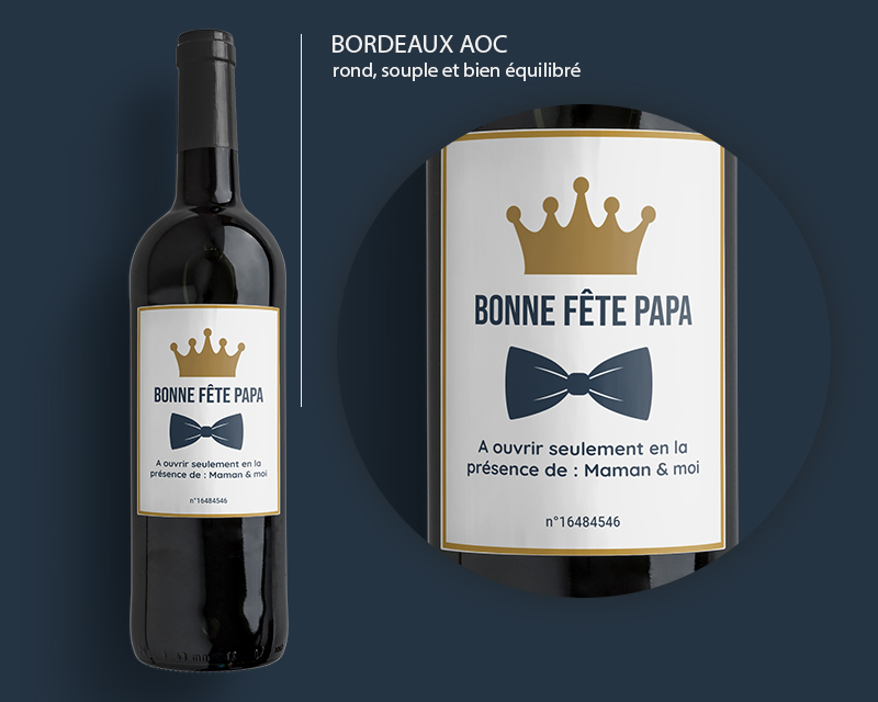 Bouteille de vin de Bordeaux personnalisée - Papa Royal
