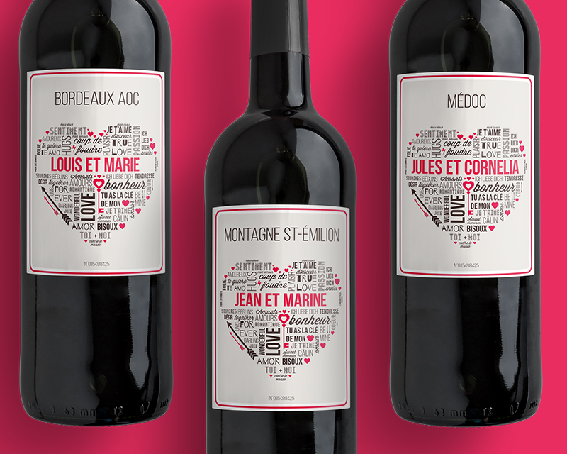 Bouteilles de Vins mots d'Amour