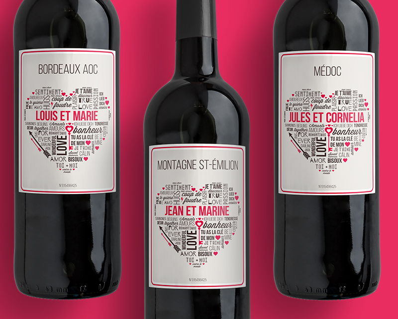Bouteille de vin de Bordeaux personnalisée couple - Mots d'Amour
