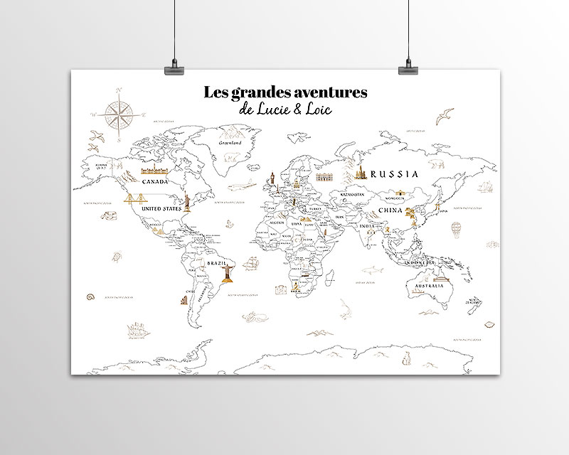 Poster personnalisé - Carte du monde à colorier