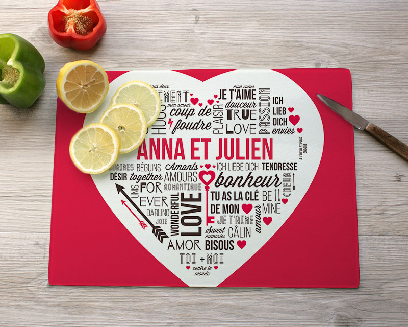 Planche à découper en verre mots d'Amour
