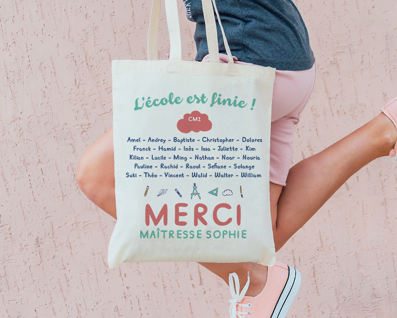 Tote bag Personnalisable L'école est finie 100% coton naturel
