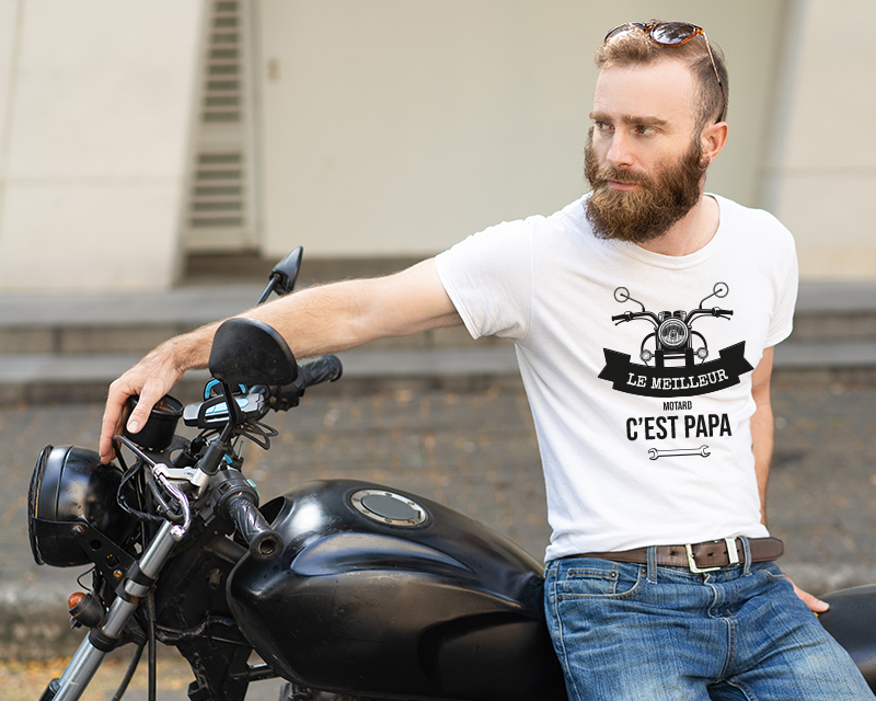 T-shirt blanc Le meilleur motard c'est Papa