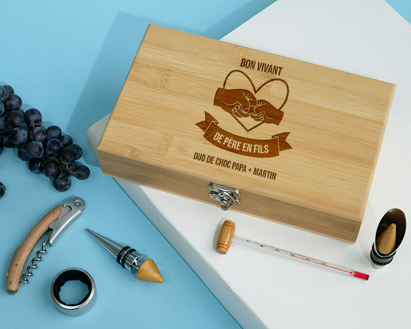 Coffret Sommelier gravé et ses accessoires - De Père en Fils - Fille