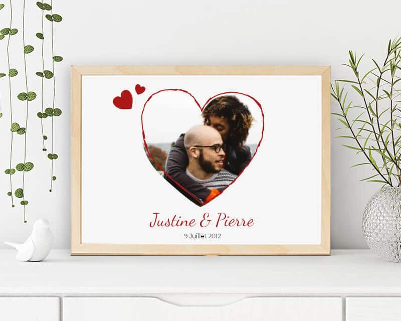 Affiche personnalisable avec son cadre en bois - Coeur photo