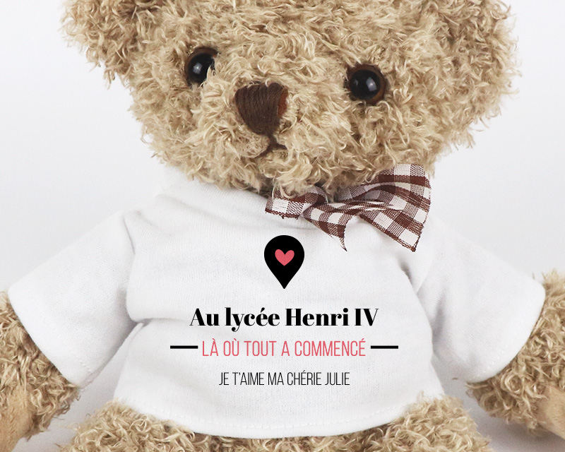Ourson tout doux avec son t-shirt personnalisé Là où tout a commencé