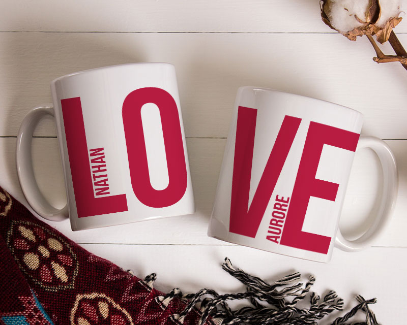 Duo de mugs personnalisés prénoms couple - Love