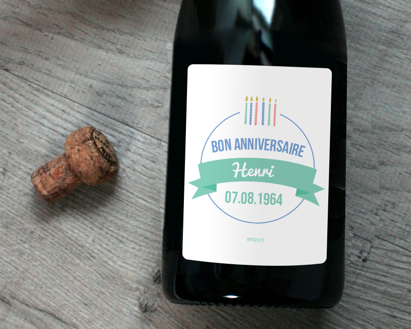 Champagne Anniversaire personnalisable - Bougies d'anniversaire - Bleu