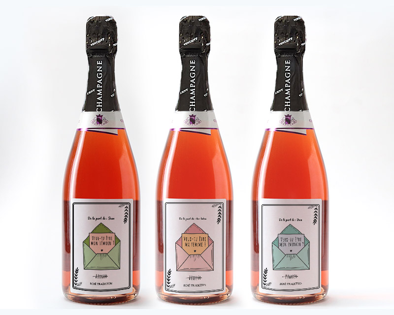 Bouteilles de Champagne Rosé Vincent personnalisables pour une déclaration