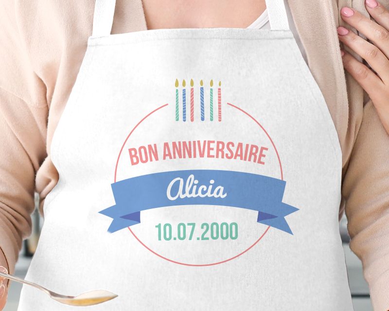 Tablier de cuisine blanc - Collection bougies d'anniversaire
