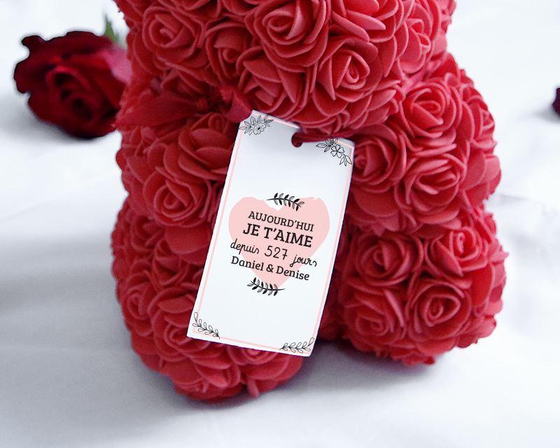 Ours en roses rouges et carte personnalisable - Aujourd'hui je t'aime depuis... jours