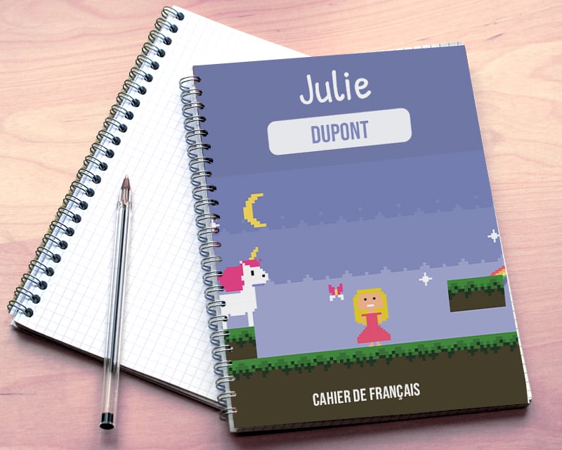 Cahier fille princesse licorne personnalisé