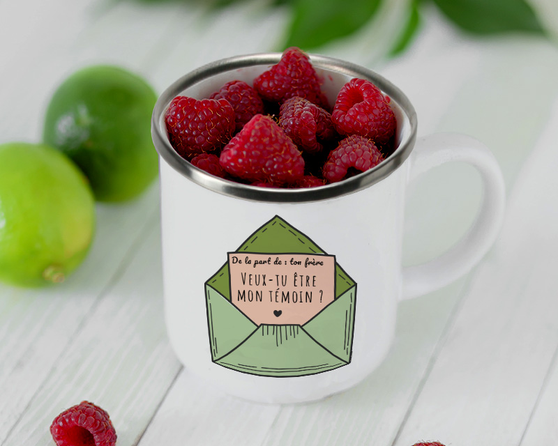 Mug émaillé personnalisé veux-tu être mon témoin ?