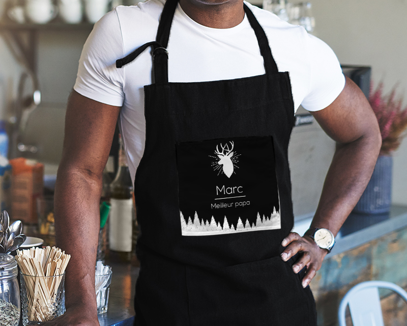 Tablier noir Personnalisable - Cerf